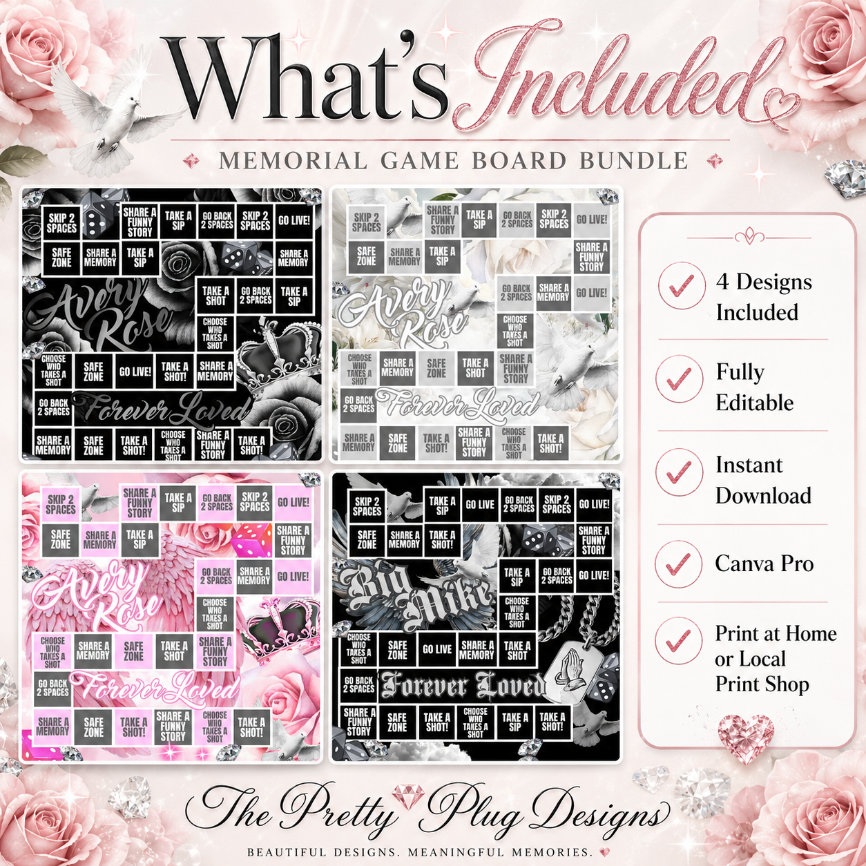 Custom Memorial Game Board Template | Funeral Reception Activity | Instant Digital Download