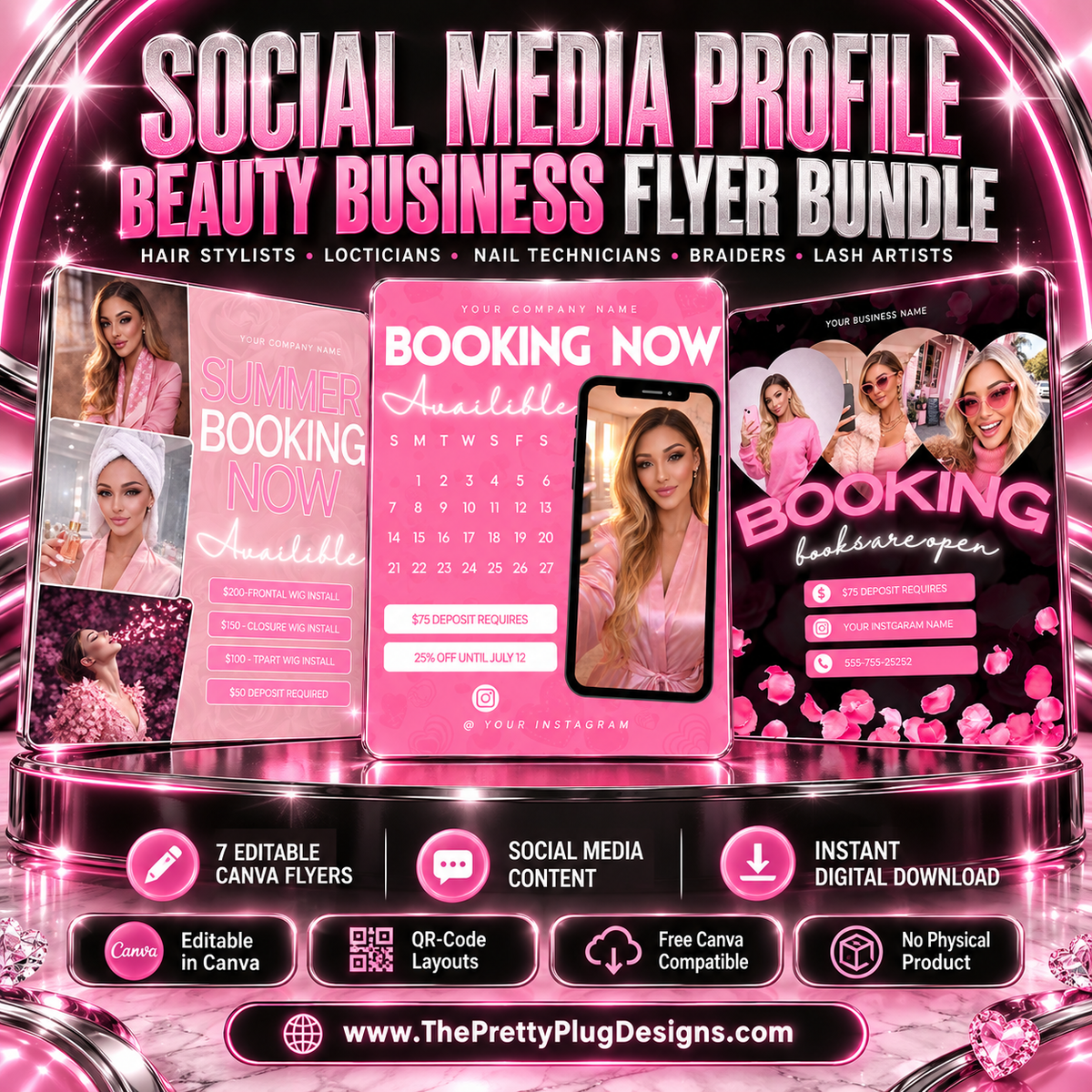 Pink That Girl Beauty Booking Flyers | 7 Canva Templates