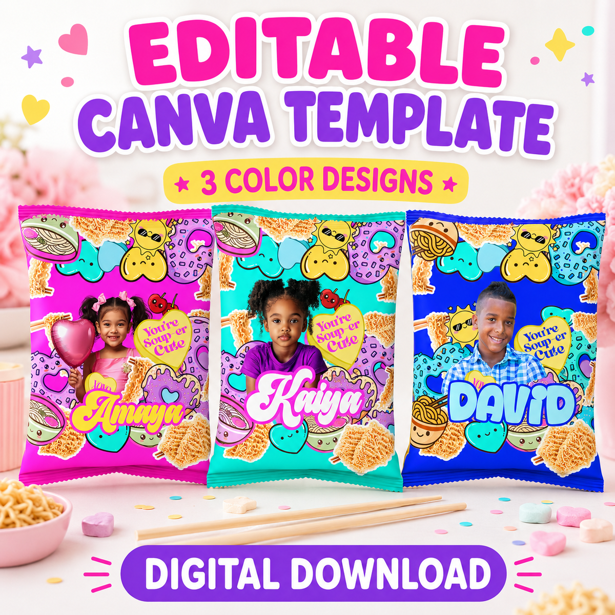 Editable Custom Ramen Noodle Bag Canva Template Bundle