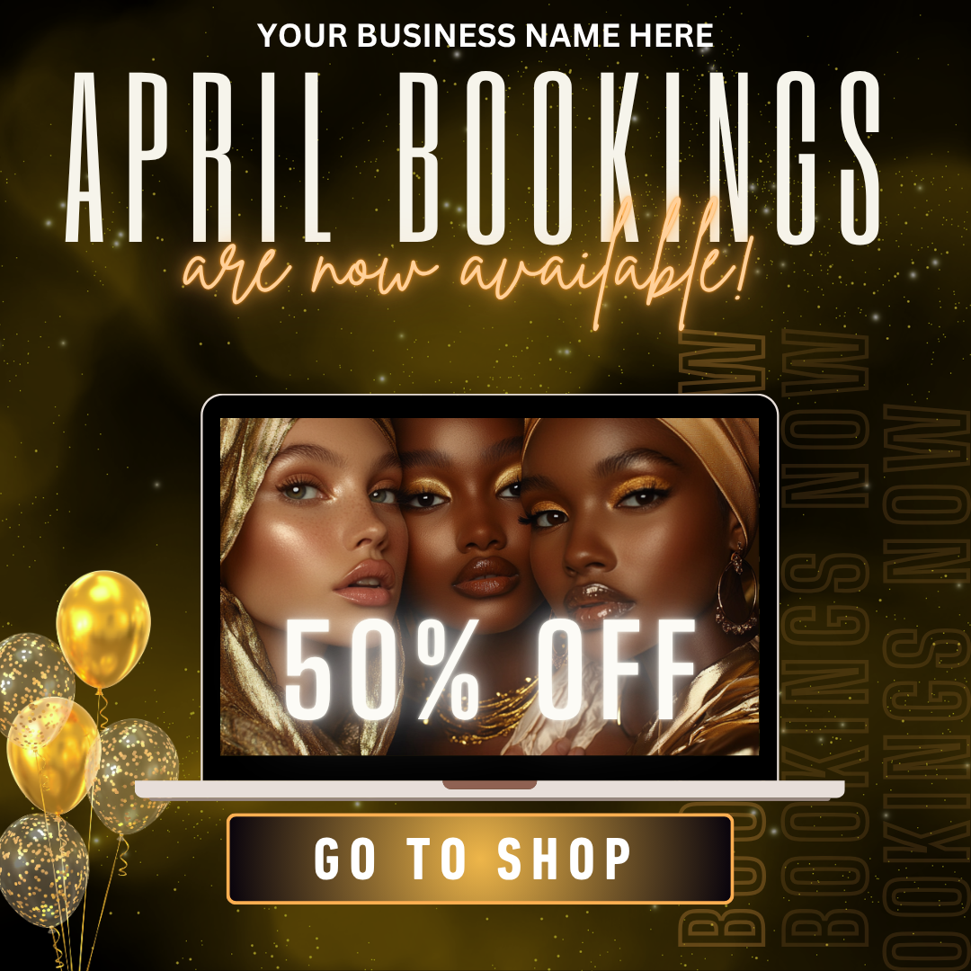 April Booking, Sales & Promo Canva Template Bundle | 16 Editable Social Media Posts & Digital Flyers
