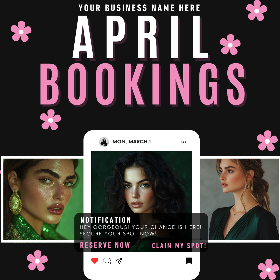 April Booking, Sales & Promo Canva Template Bundle | 16 Editable Social Media Posts & Digital Flyers