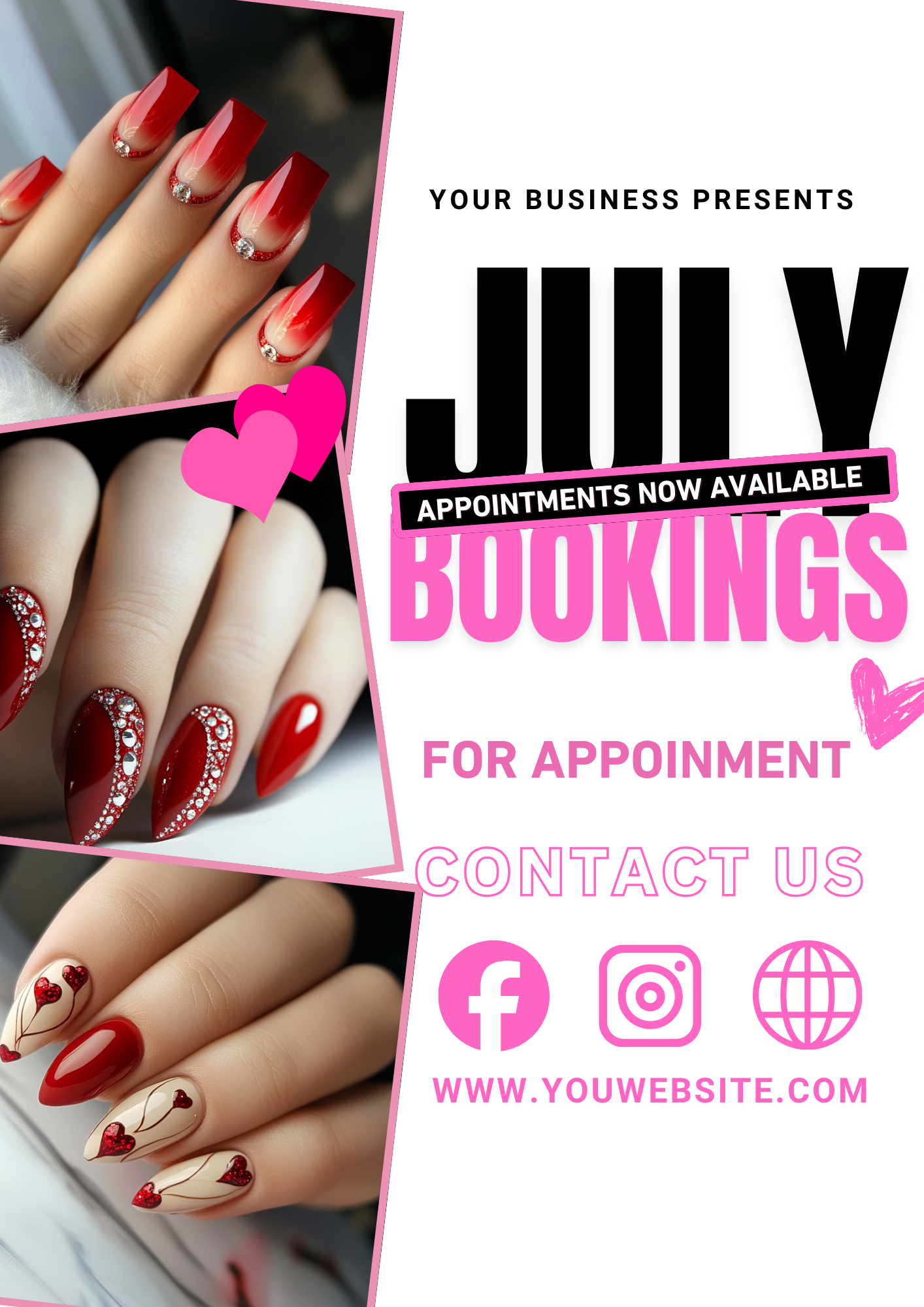 Editable July Bookings Canva Template Bundle | Pink Black Green Beauty Flyer & Social Media Posts