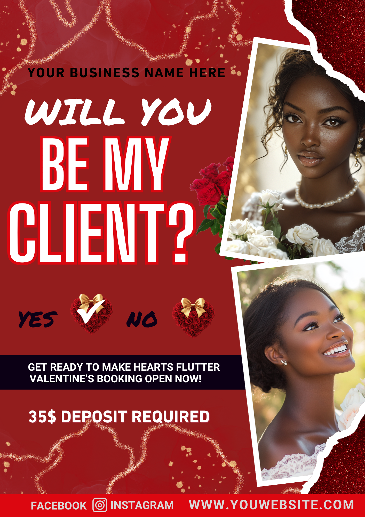 Editable Valentine’s Day Beauty Booking Canva Templates | 5-Page Will You Be My Client Social Media & Flyer Bundle