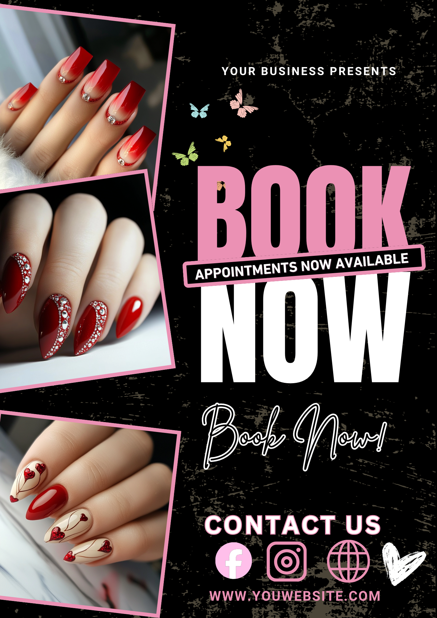 June Bookings Canva Editable Template Bundle | Pink Green Black Beauty Flyer & Social Media Posts.