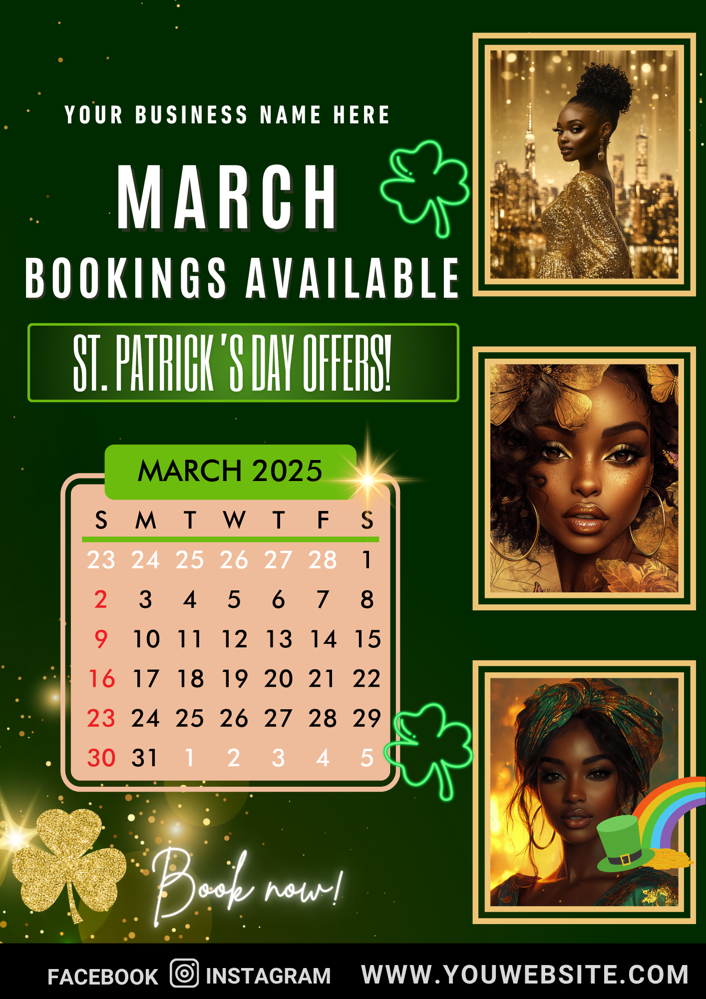 Editable March Social Media & Flyer Canva Template Bundle | 19 Premade Monthly Marketing Designs + St. Patrick’s Day Content