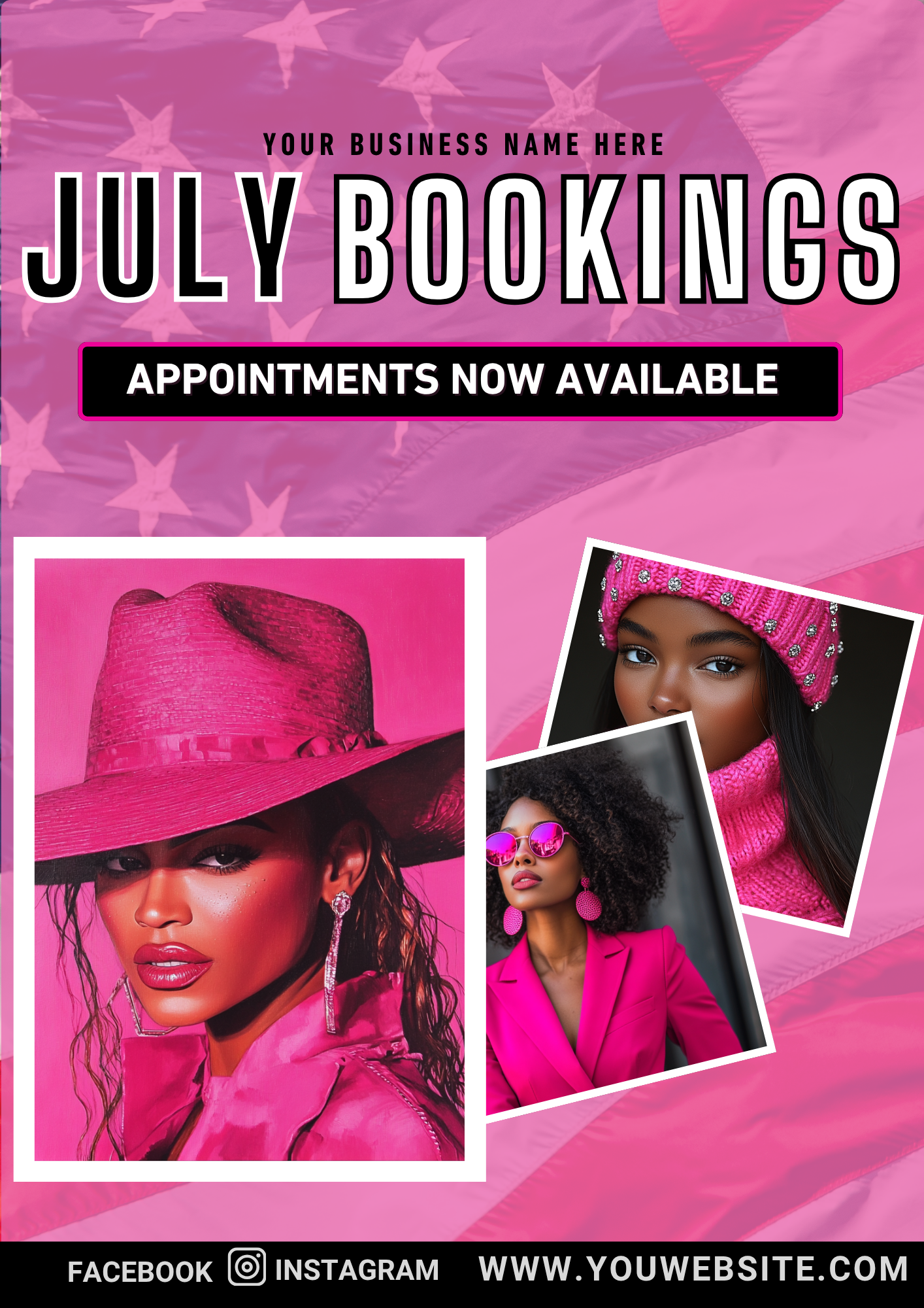 Editable July Bookings Canva Template Bundle | Pink Black Green Beauty Flyer & Social Media Posts