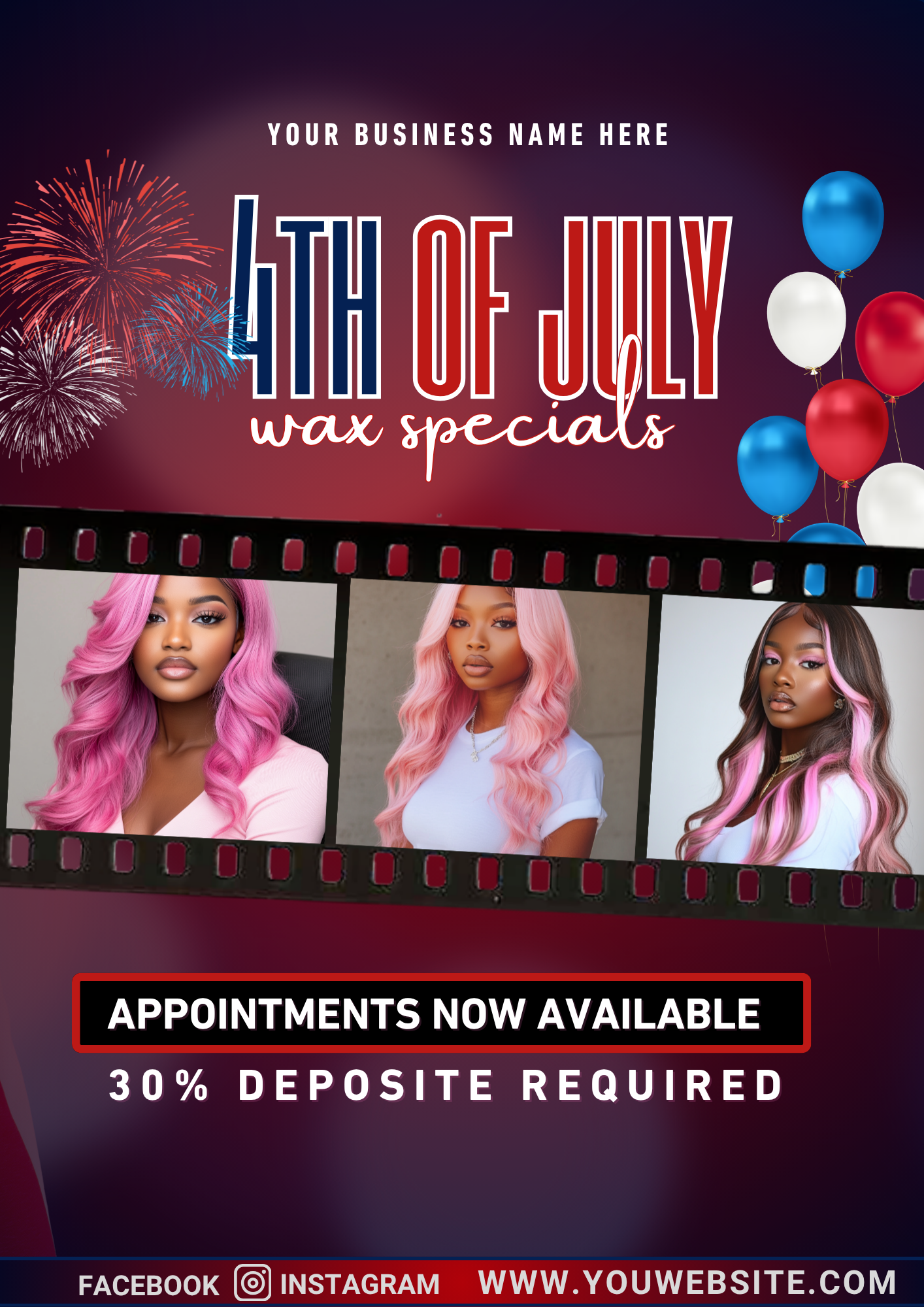 Editable July Bookings Canva Template Bundle | Pink Black Green Beauty Flyer & Social Media Posts