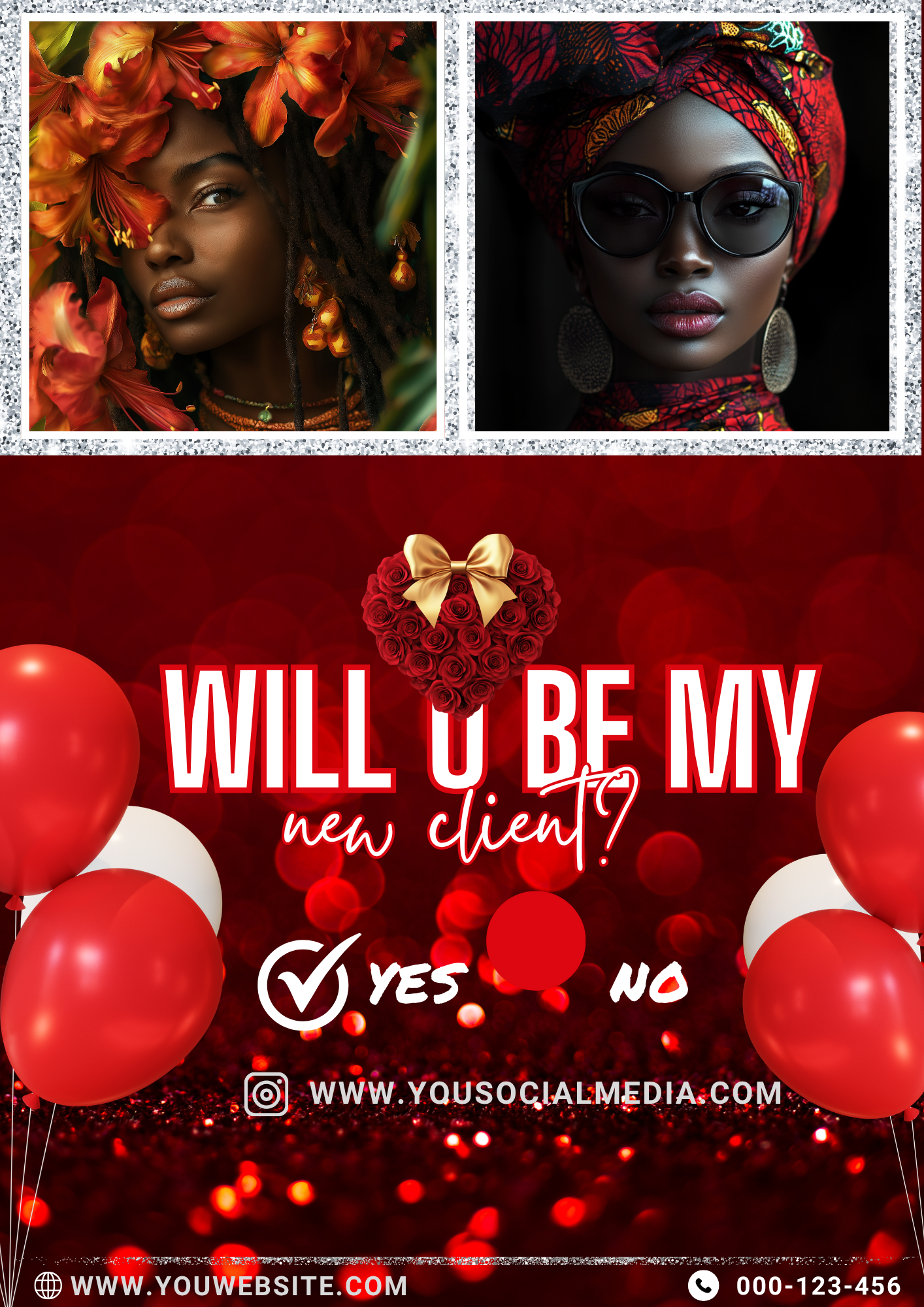 Editable Valentine’s Day Beauty Booking Canva Templates | 5-Page Will You Be My Client Social Media & Flyer Bundle