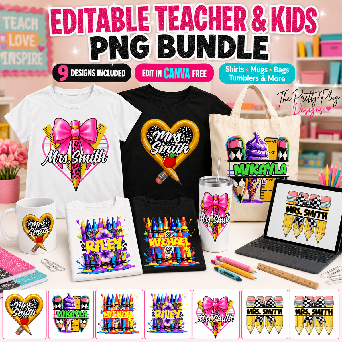 Back to School Teacher & Student Name PNG Bundle | 9 Designs