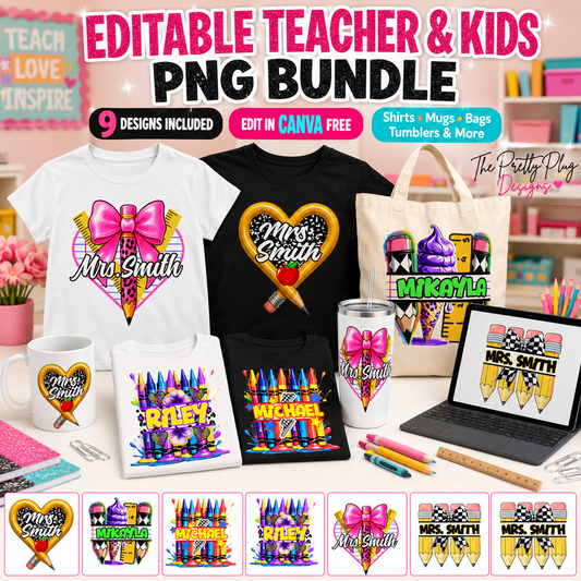 Back to School Teacher & Student Name PNG Bundle | 9 Designs