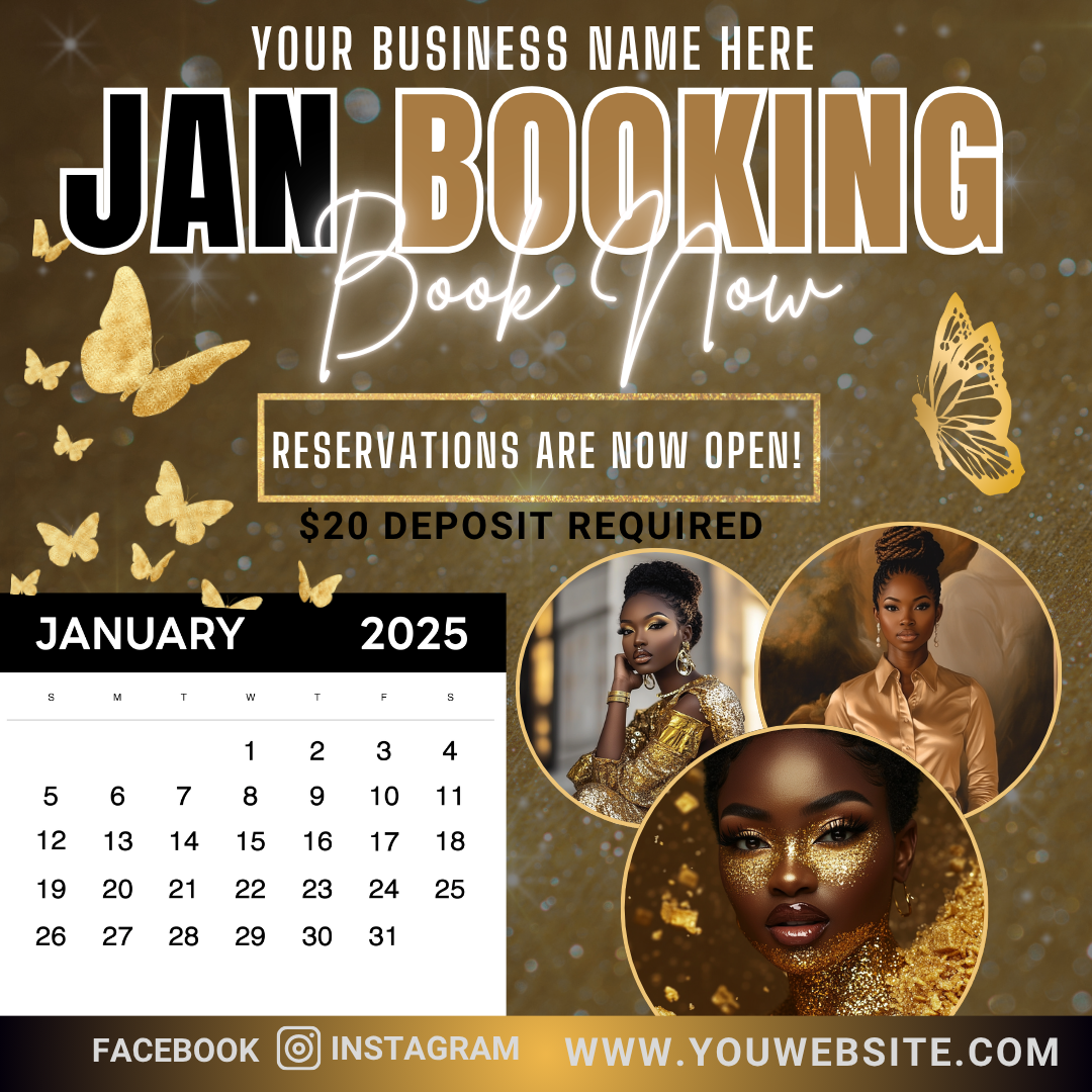 January Content Canva Template Bundle | 11 Editable Social Media Posts, Booking Flyers & Sales Promo Designs