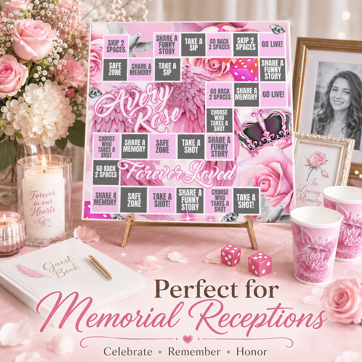Custom Memorial Game Board Template | Funeral Reception Activity | Instant Digital Download