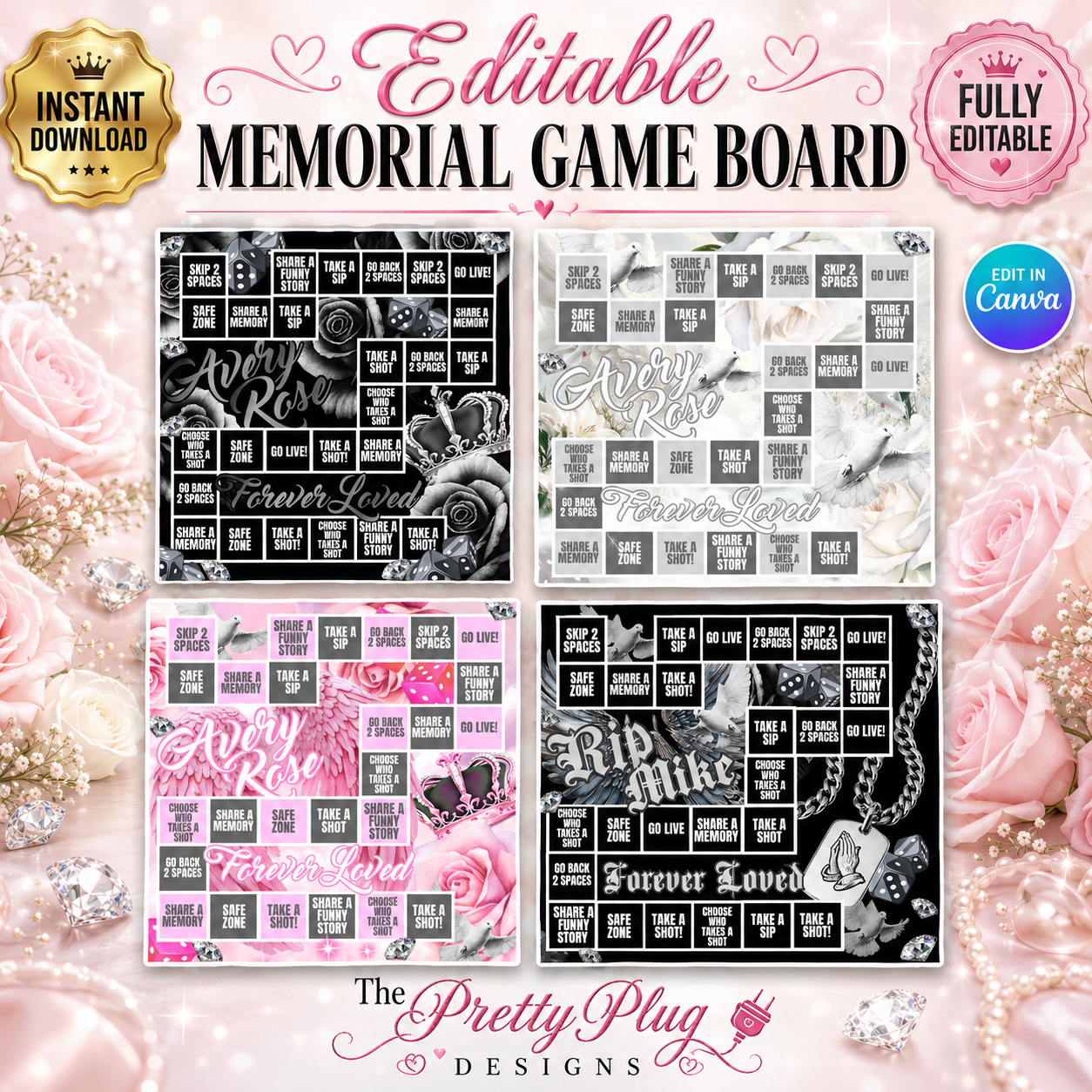 Custom Memorial Game Board Template | Funeral Reception Activity | Instant Digital Download