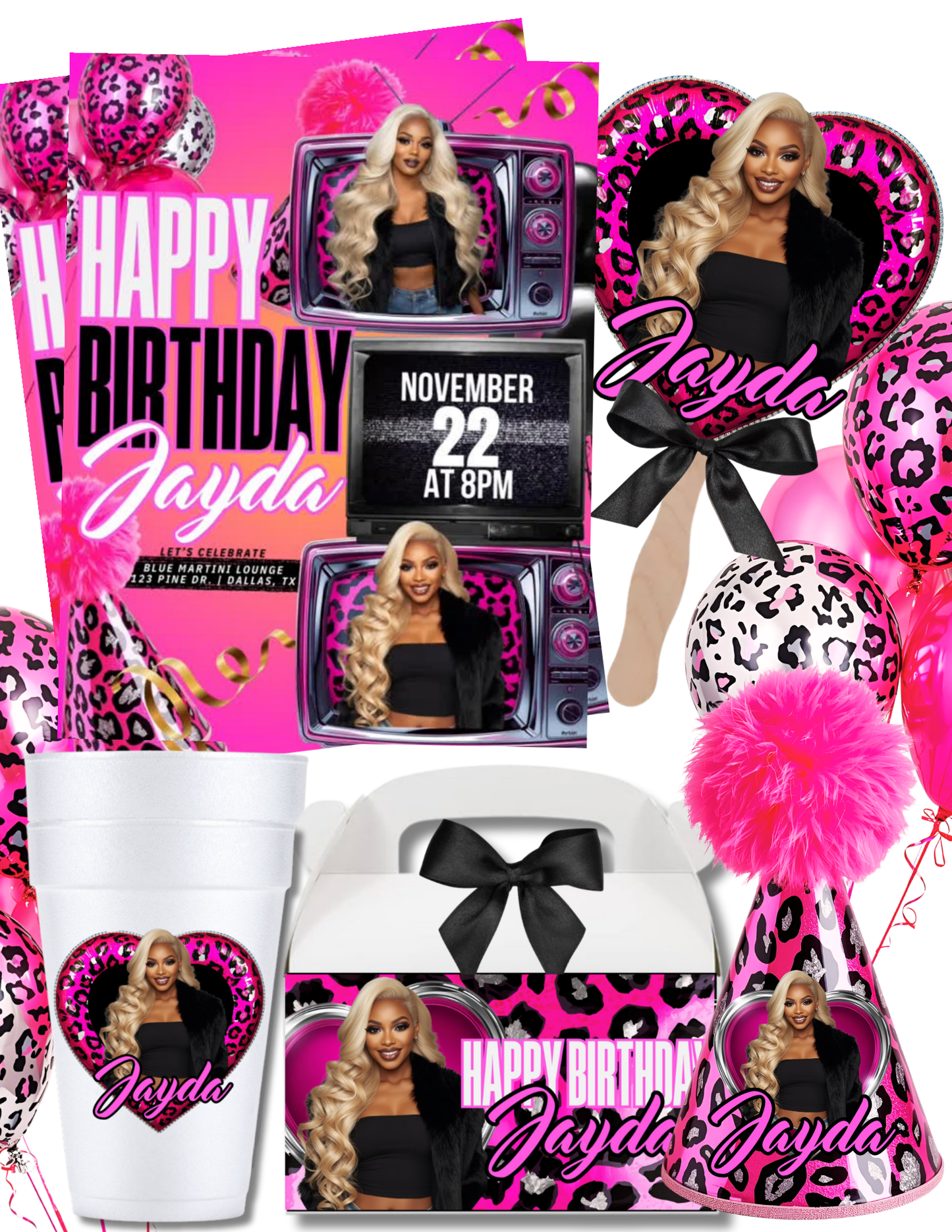 Pink Leopard Birthday Party Canva Template Bundle (FREEBIE)