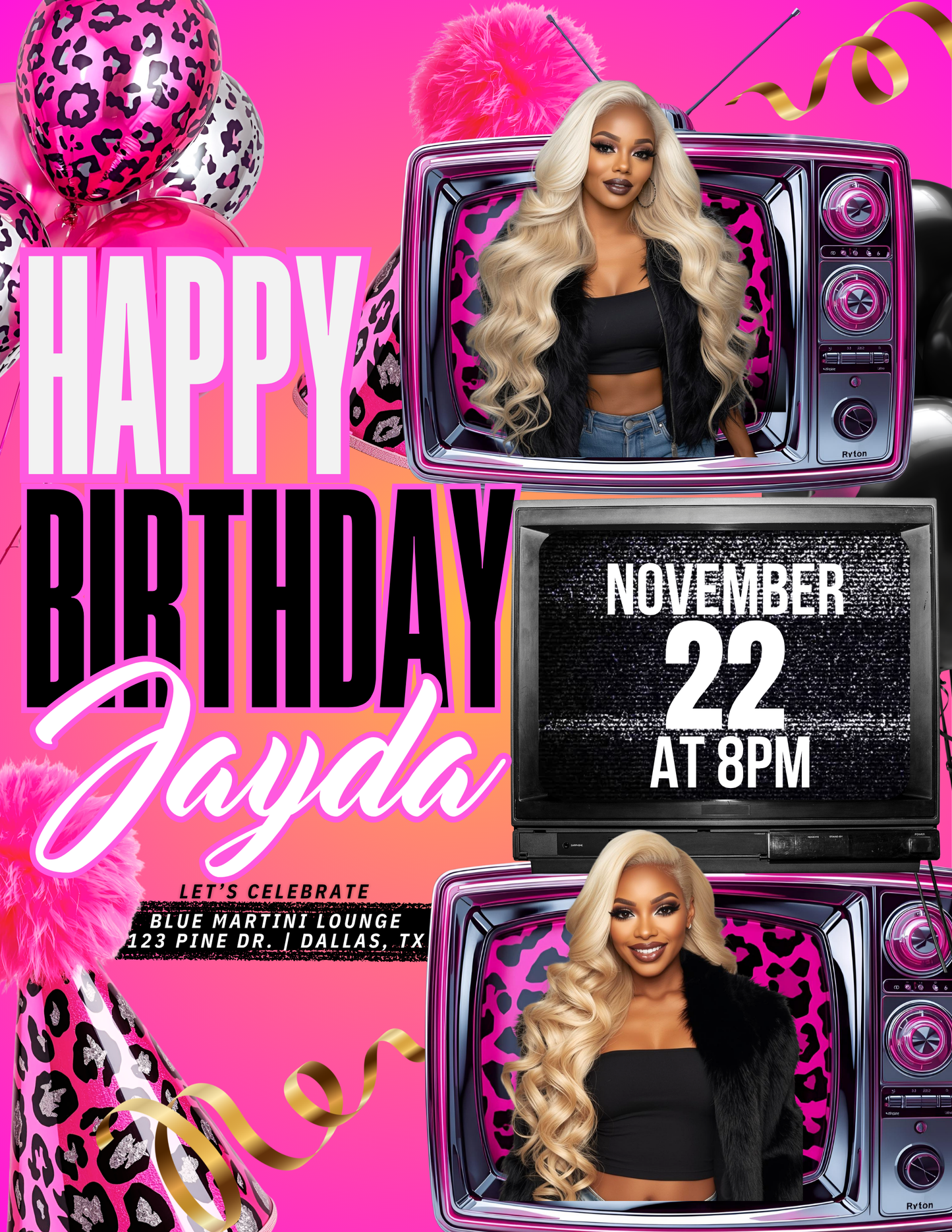Pink Leopard Birthday Party Canva Template Bundle (FREEBIE)
