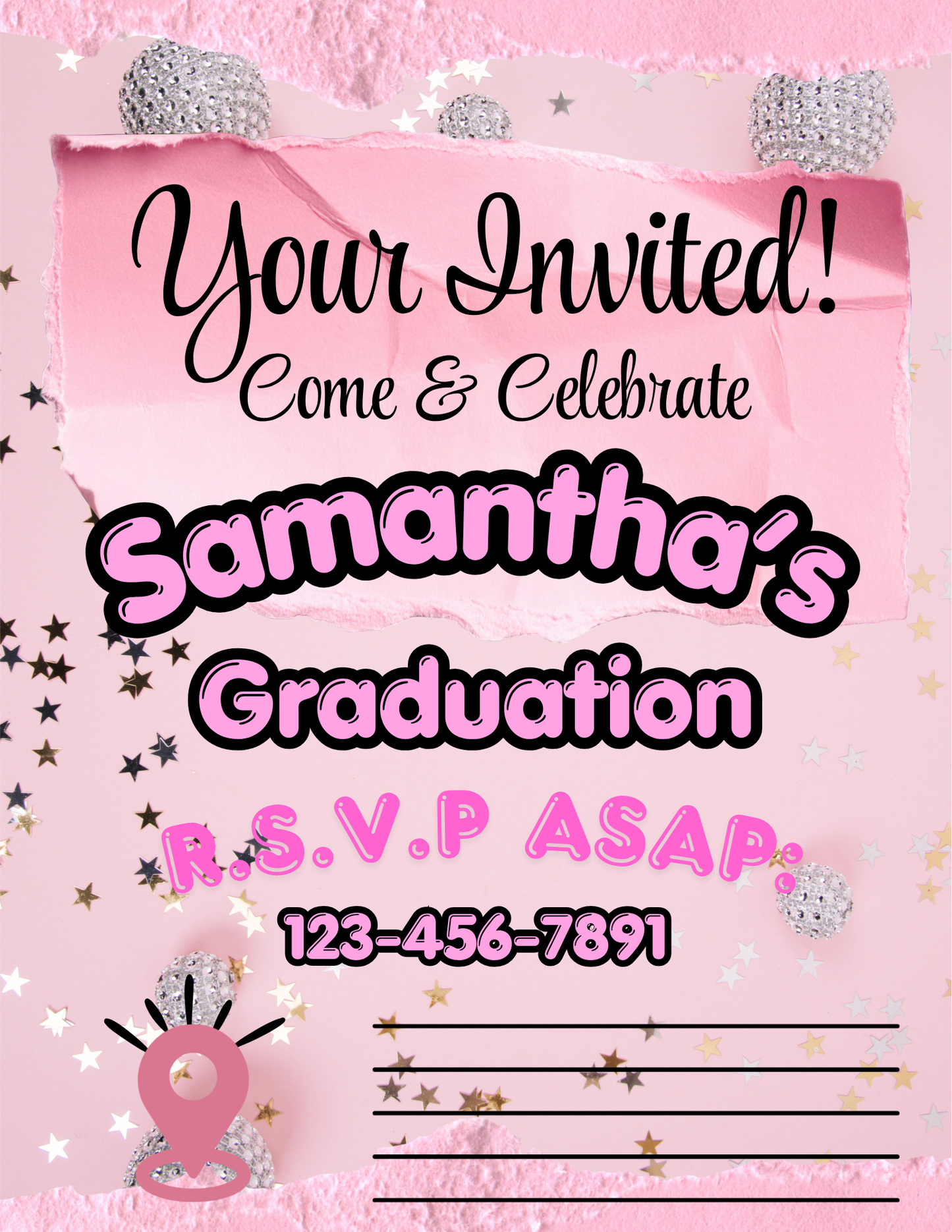 Editable Graduation Magazine Cover Invitation Canva Template | Pink Glam.