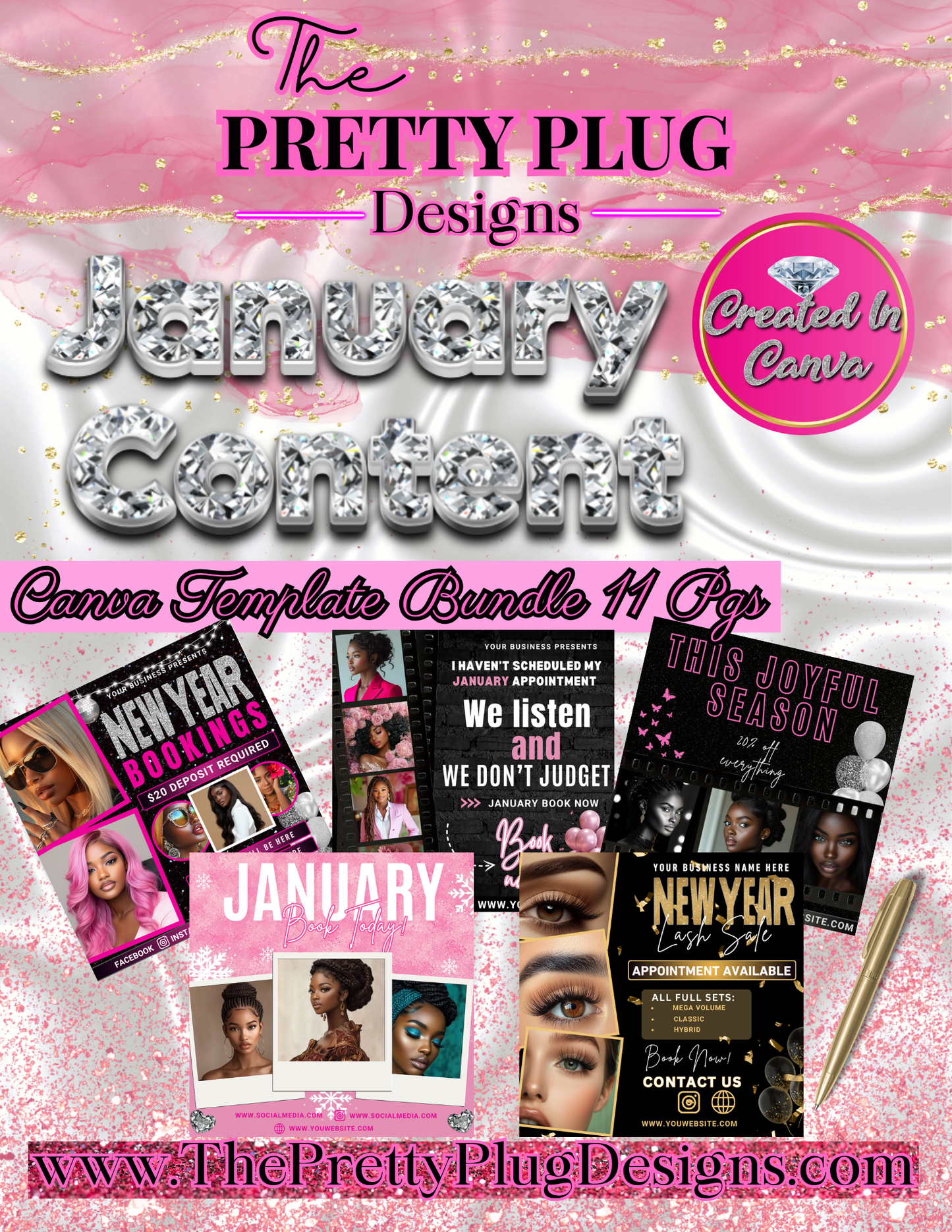 January Content Canva Template Bundle | 11 Editable Social Media Posts, Booking Flyers & Sales Promo Designs